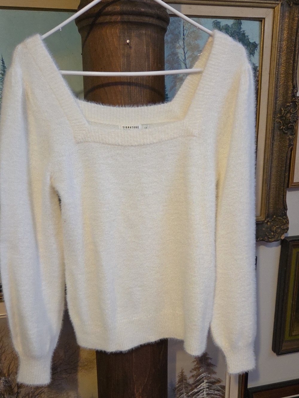 Signature Cream Square-Neck Cozy Knit Sweater